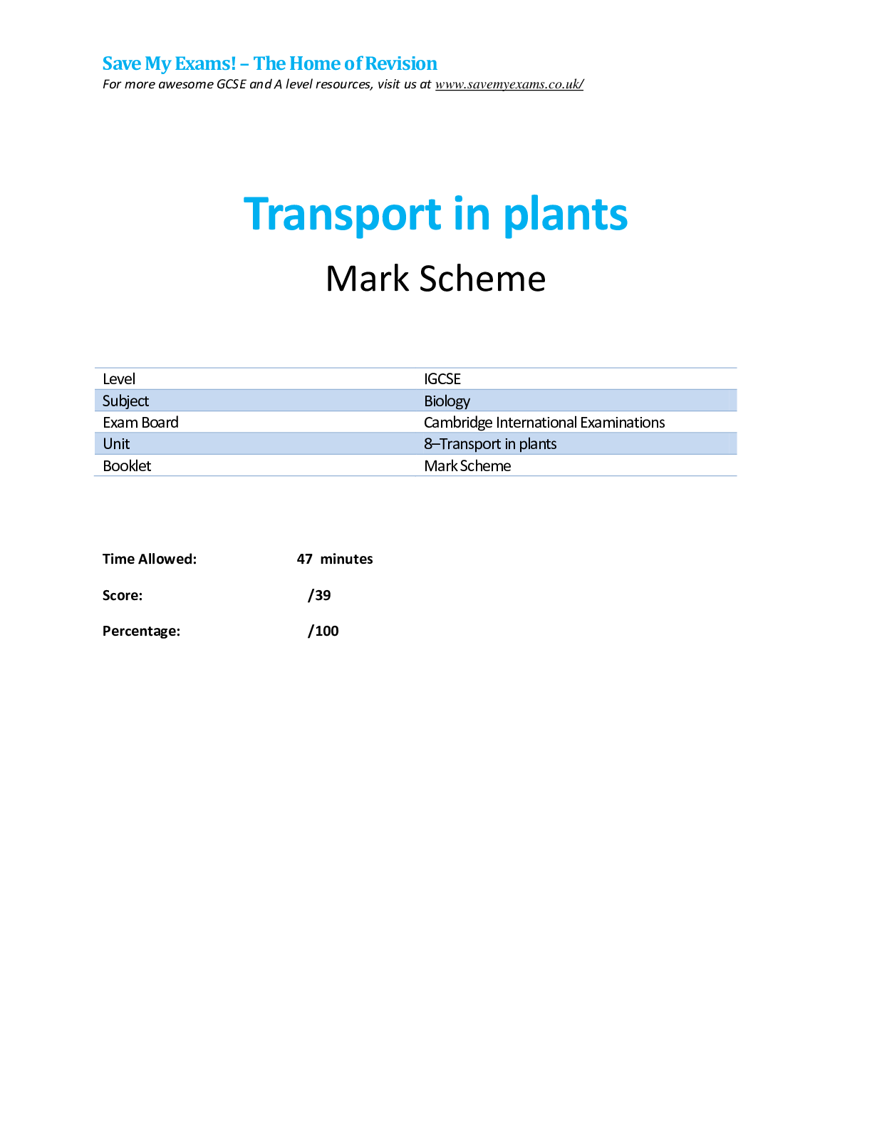 Preview image for Transport in plants